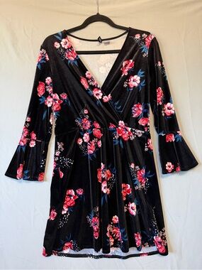 Divided Womens Whimsigoth Velvet Faux Wrap Floral Dress 6 Black Forest Fairy